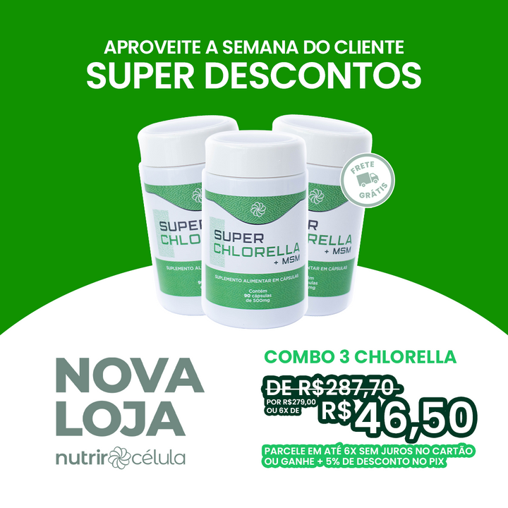 3 CHLORELLA com MSM: Desincha e Emagrece